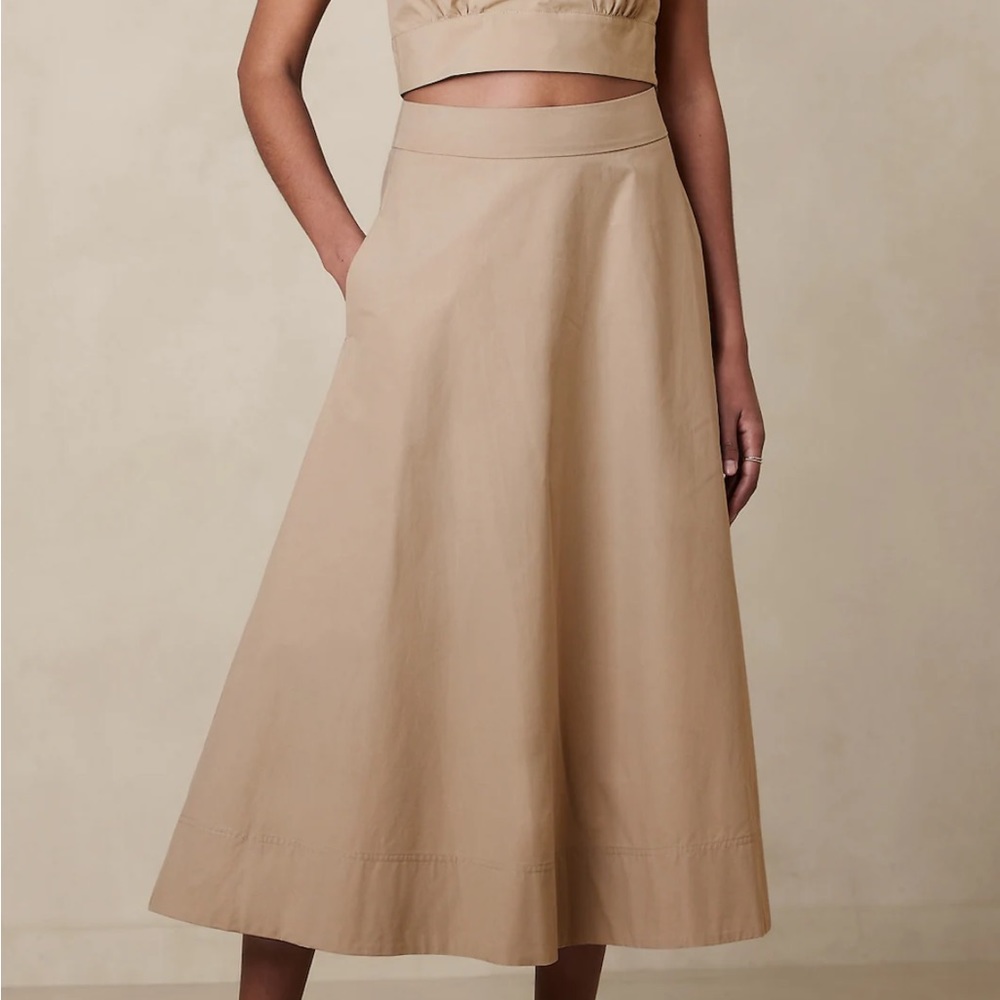 NWT tan poplin maxi skirt A-Line Medium petite